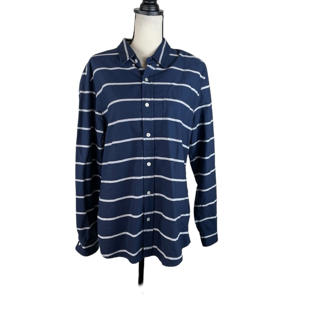 Baldwin Kansas City Indigo Stripe Button Down 100% Cotton Large